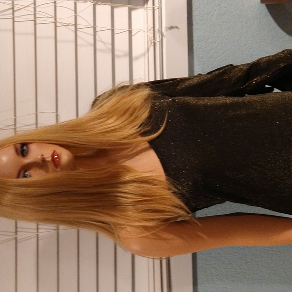 By Carmin Gold Sparkle Ruffled Black Stretching Dress 1x2x3x Sizes - Picture 6 of 12